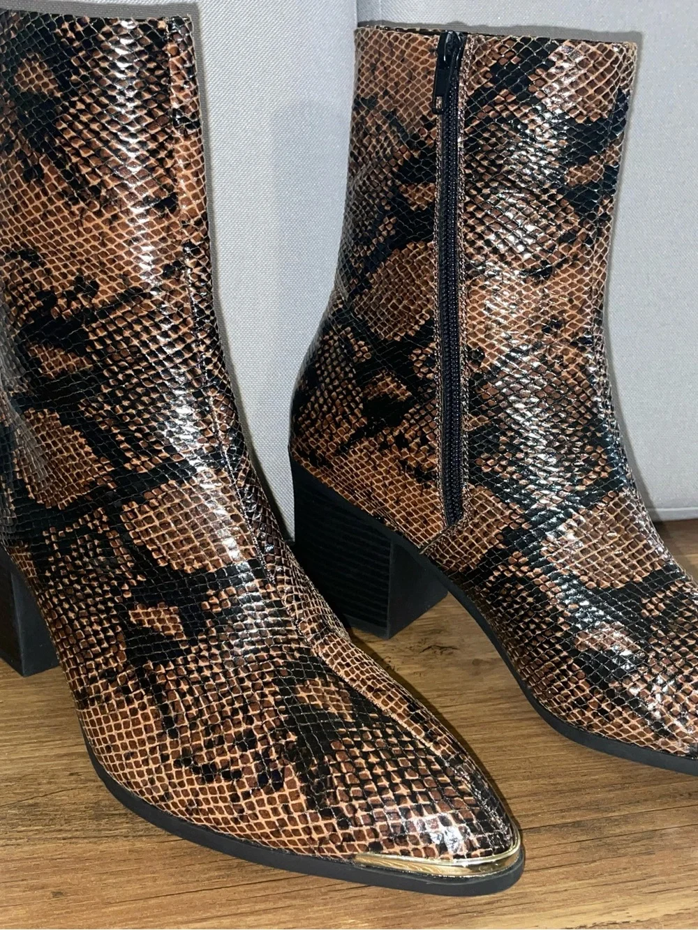ASOS Snake Skin Print Chelsea Zip Boot w/ Gold Toe Accent